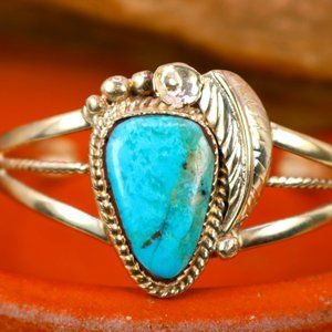 ARIZONA TURQUOISE Navajo Handmade Sterling Silver CUFF Bracelet